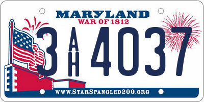 MD license plate 3AH4037