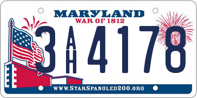 MD license plate 3AH4178