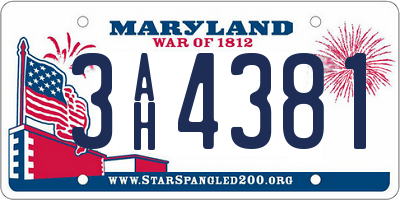 MD license plate 3AH4381