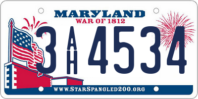 MD license plate 3AH4534