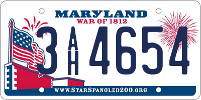 MD license plate 3AH4654