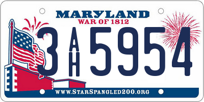 MD license plate 3AH5954