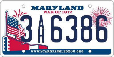 MD license plate 3AH6386