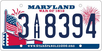MD license plate 3AH8394