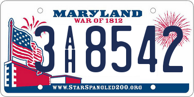 MD license plate 3AH8542