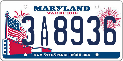 MD license plate 3AH8936