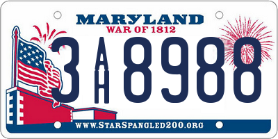 MD license plate 3AH8988