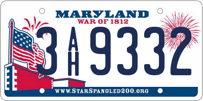 MD license plate 3AH9332