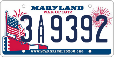 MD license plate 3AH9392