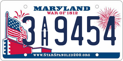 MD license plate 3AH9454