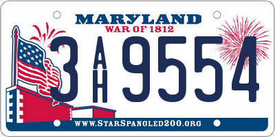 MD license plate 3AH9554