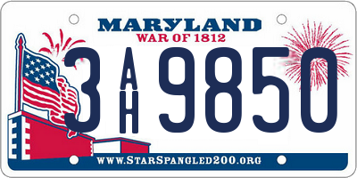 MD license plate 3AH9850
