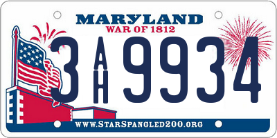MD license plate 3AH9934
