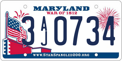 MD license plate 3AJ0734