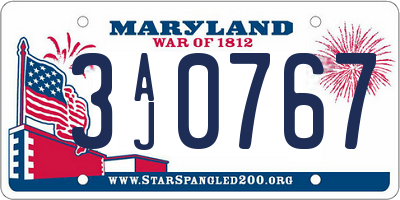 MD license plate 3AJ0767