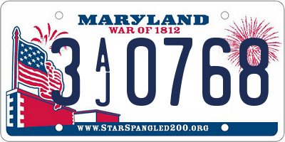 MD license plate 3AJ0768