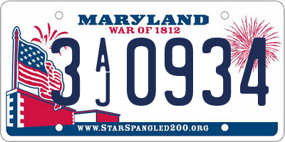 MD license plate 3AJ0934