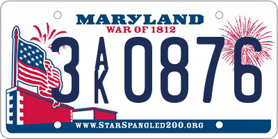 MD license plate 3AK0876