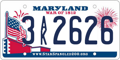 MD license plate 3AK2626