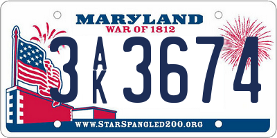 MD license plate 3AK3674