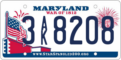 MD license plate 3AK8208