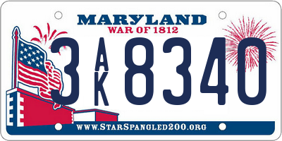 MD license plate 3AK8340