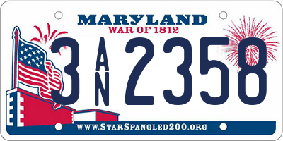 MD license plate 3AN2358