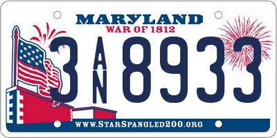 MD license plate 3AN8933