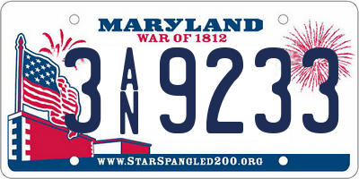MD license plate 3AN9233