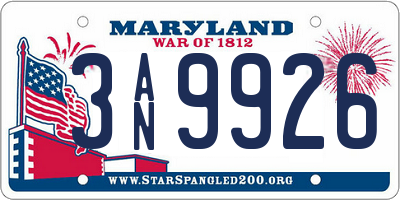 MD license plate 3AN9926