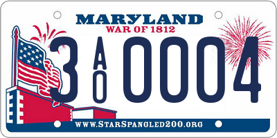 MD license plate 3AO0004