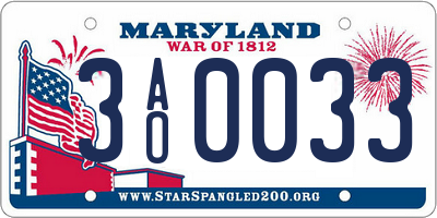 MD license plate 3AO0033