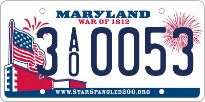 MD license plate 3AO0053