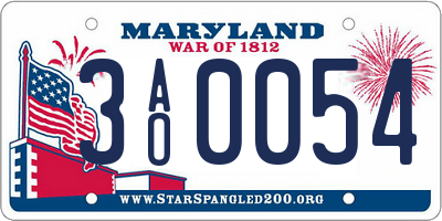 MD license plate 3AO0054