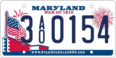 MD license plate 3AO0154