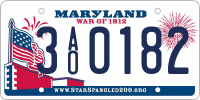 MD license plate 3AO0182