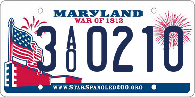 MD license plate 3AO0210