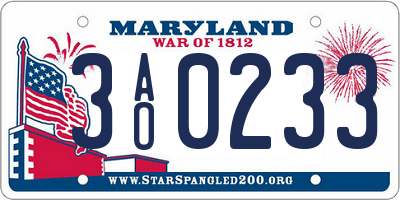 MD license plate 3AO0233