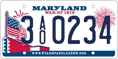 MD license plate 3AO0234