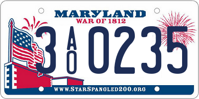 MD license plate 3AO0235