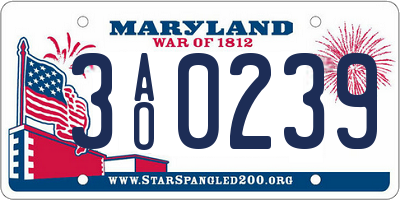 MD license plate 3AO0239