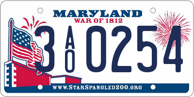MD license plate 3AO0254