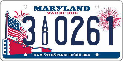 MD license plate 3AO0261
