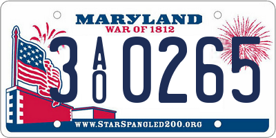 MD license plate 3AO0265