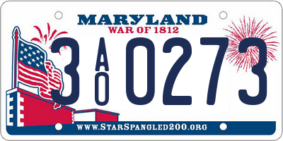 MD license plate 3AO0273