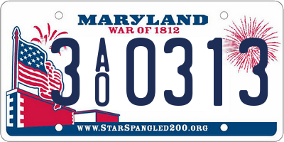 MD license plate 3AO0313