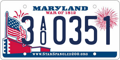 MD license plate 3AO0351