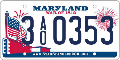 MD license plate 3AO0353