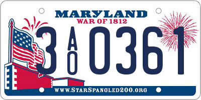 MD license plate 3AO0361