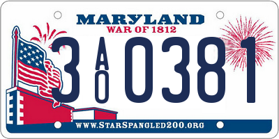 MD license plate 3AO0381